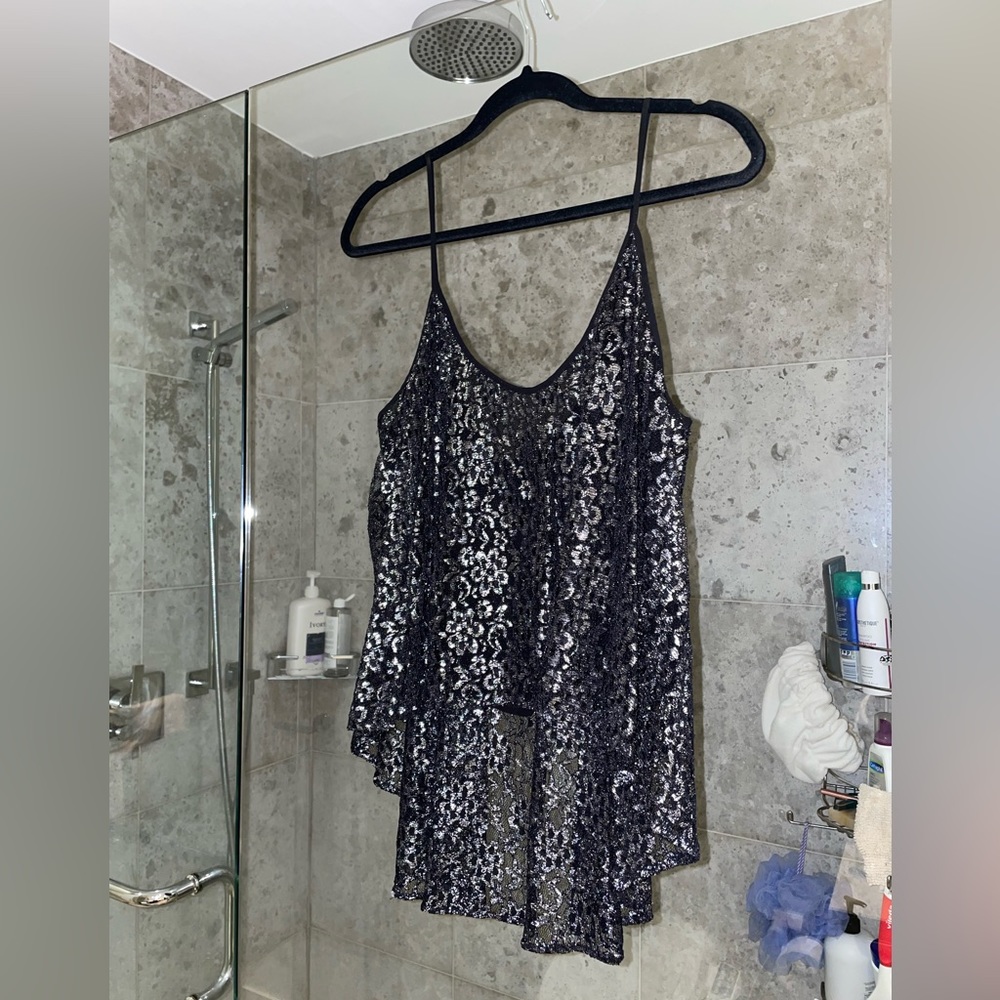 Zara high low strappy metallic top